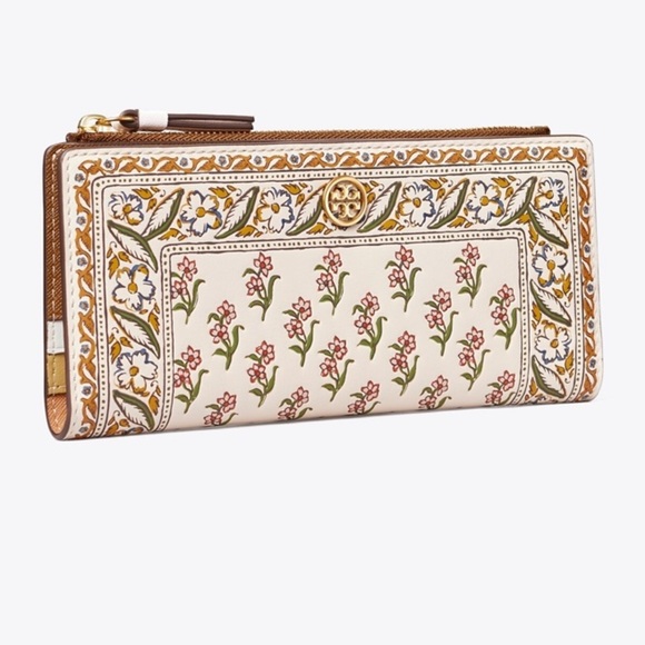 Tory Burch Walker Printed Zip Slim Wallet Ditsy Borders Floral - Picture 10 of 12